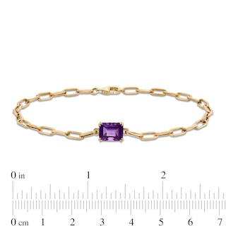Emerald-Cut Amethyst Solitaire and Paper Clip Chain Bracelet in 10K Gold - 7.25"|Peoples Jewellers
