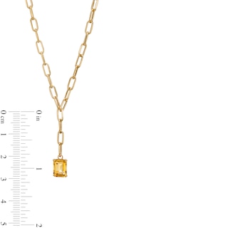 Emerald-Cut Citrine Solitaire and Paper Clip Chain "Y" Necklace in 10K Gold|Peoples Jewellers