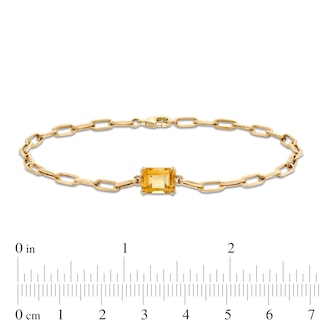 Emerald-Cut Citrine Solitaire and Paper Clip Chain Bracelet in 10K Gold - 7.25"|Peoples Jewellers