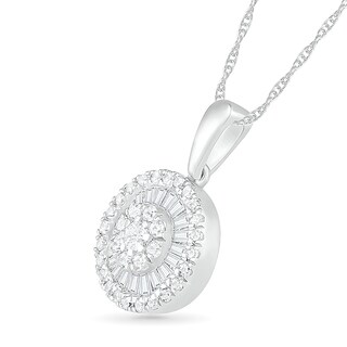 0.45 CT. T.W. Composite Baguette and Round Diamond Double Frame Pendant in 10K White Gold|Peoples Jewellers