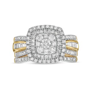 1.23 CT. T.W. Baguette and Round Multi-Diamond Double Cushion-Shape Frame Bridal Set in 10K Gold|Peoples Jewellers