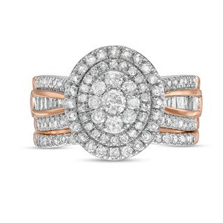 1.23 CT. T.W. Composite Baguette and Round Diamond Double Oval-Shape Frame Bridal Set in 10K Rose Gold|Peoples Jewellers