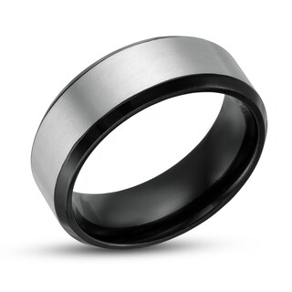 Men's 8.0mm Brushed Beveled Edge Comfort-Fit Wedding Band in Titanium and Black IP|Peoples Jewellers