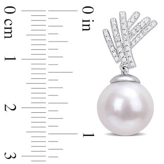 11.0-12.0mm Freshwater Cultured Pearl and 0.05 CT. T.W. Diamond Criss-Cross Fan Drop Earrings in Sterling Silver|Peoples Jewellers