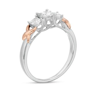 0.58 CT. T.W. Princess-Cut Diamond Three Stone Rose-Tone "X" Shank Ring in 10K Two-Tone Gold|Peoples Jewellers