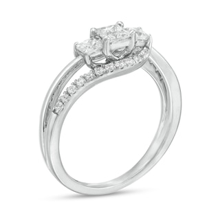 0.69 CT. T.W. Princess-Cut and Round Diamond Three Stone Bypass Ring in 10K Gold|Peoples Jewellers