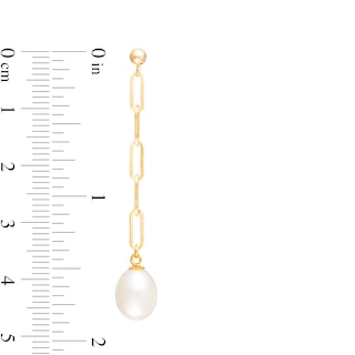 7.0-8.0mm Oval Freshwater Cultured Pearl Paper Clip Link Linear Drop Earrings in 14K Gold|Peoples Jewellers