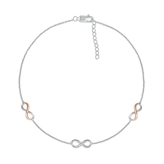 Diamond Accent Infinity Trio Anklet in Sterling Silver and 10K Rose Gold – 10"|Peoples Jewellers
