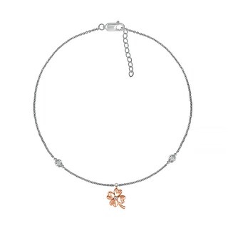Diamond Accent Four Leaf Clover Anklet in Sterling Silver and 10K Rose Gold – 10"|Peoples Jewellers