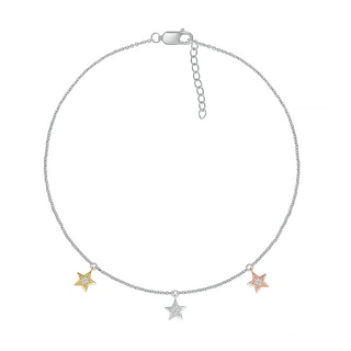 Diamond Accent Triple Star Anklet in Sterling Silver and 10K Two-Tone Gold – 10"|Peoples Jewellers
