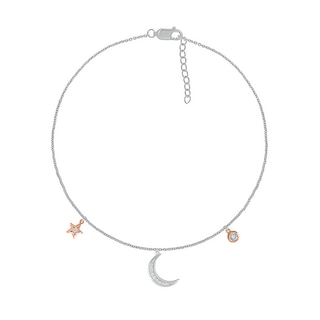0.04 CT. T.W. Diamond Crescent Moon and Star Anklet in Sterling Silver and 10K Rose Gold|Peoples Jewellers