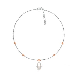 0.086 CT. T.W. Diamond Hamsa Anklet in Sterling Silver and 10K Rose Gold – 10"|Peoples Jewellers