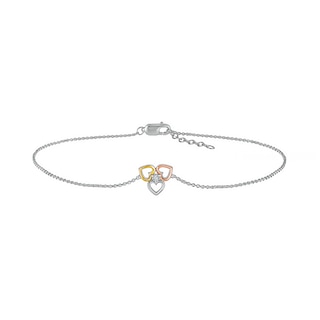 Diamond Accent Solitaire Triple Heart Anklet in Sterling Silver and 10K Two-Tone Gold – 10"|Peoples Jewellers