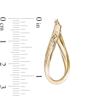 Italian Gold 30.0 x 10.0mm Multi-Finish Wave Flat Tube Oval Hoop Earrings in 14K Gold|Peoples Jewellers