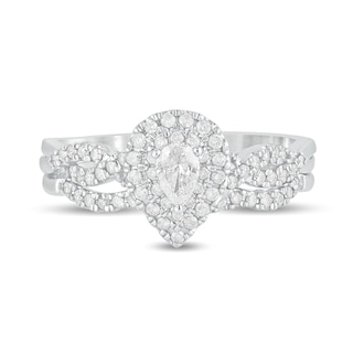 0.50 CT. T.W. Pear-Shaped Diamond Double Frame Multi-Row Bridal Set in 10K White Gold|Peoples Jewellers