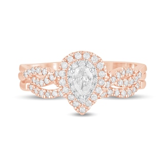 0.50 CT. T.W. Pear-Shaped Diamond Double Frame Multi-Row Bridal Set in 10K Rose Gold|Peoples Jewellers