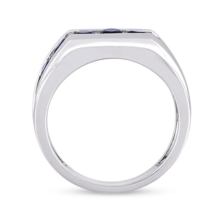 Men's Blue Lab-Created Sapphire Seven Stone Channel Band in Sterling Silver|Peoples Jewellers