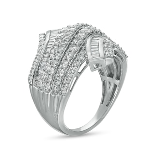 2.00 CT. T.W. Baguette and Round Diamond Multi-Row Bypass Ring in 10K White Gold|Peoples Jewellers
