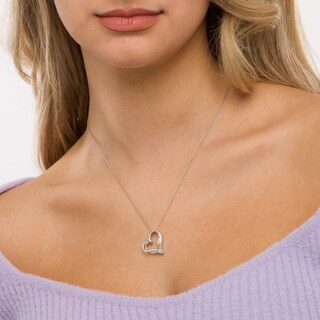 0.066 CT. T.W. Diamond Stacked Tilted Heart Pendant in Sterling Silver|Peoples Jewellers