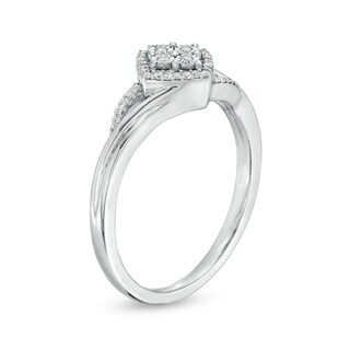 0.066 CT. T.W. Quad Diamond Frame Tilted Square Split Shank Ring in Sterling Silver|Peoples Jewellers