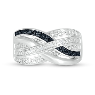 0.04 CT. T.W. Black Enhanced and White Diamond Multi-Row Crossover Ring in Sterling Silver|Peoples Jewellers