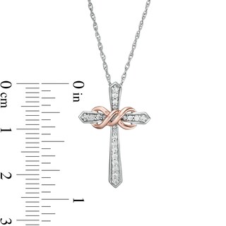 0.145 CT. T.W. Diamond Infinity Loop Cross Pendant in Sterling Silver and 10K Rose Gold|Peoples Jewellers