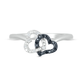 0.04 CT. T.W. Black Enhanced and White Diamond Heart Link Ring in Sterling Silver|Peoples Jewellers