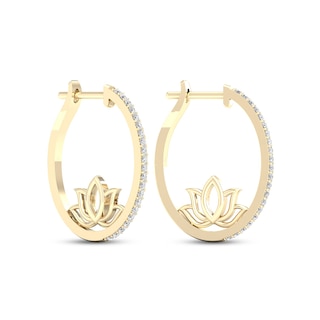 By Women for Women 0.33 CT. T.W. Diamond Lotus Flower Hoop Earrings in 10K Gold|Peoples Jewellers