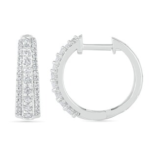 0.45 CT. T.W. Diamond Triple Row Hoop Earrings in 10K Gold|Peoples Jewellers