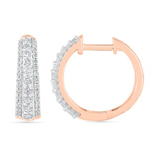 0.45 CT. T.W. Diamond Triple Row Hoop Earrings in 10K Rose Gold|Peoples Jewellers