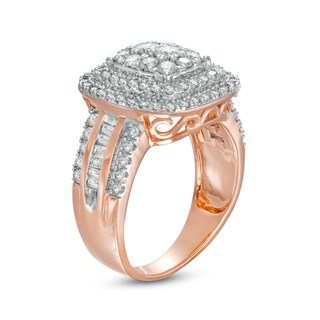 1.45 CT. T.W. Composite Diamond Double Cushion-Shaped Frame Ring in 10K Rose Gold|Peoples Jewellers
