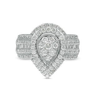 1.00 CT. T.W. Composite Pear-Shaped Diamond Frame Vintage-Style Multi-Row Engagement Ring in 10K White Gold|Peoples Jewellers