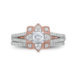 0.69 CT. T.W. Princess-Cut Diamond Flower Frame Vintage-Style Bridal Set in 10K Rose Gold|Peoples Jewellers