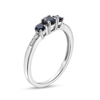 Blue Sapphire and Diamond Accent Three Stone Ring in 10K White Gold|Peoples Jewellers