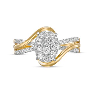 0.50 CT. T.W. Composite Oval Diamond Crossover Split Shank Ring in 10K Gold|Peoples Jewellers
