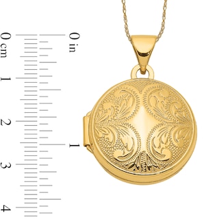 16.0mm Etched Ornate Frame Vintage-Style Round Locket in 14K Gold|Peoples Jewellers