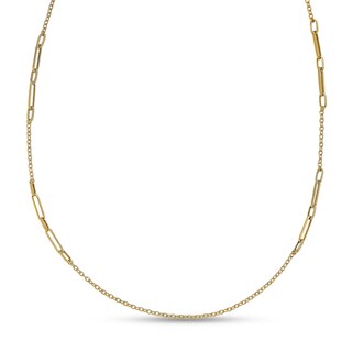 2.3mm Textured Paper Clip Link and Cable Chain Necklace in Hollow 14K Gold - 27.5"|Peoples Jewellers