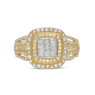 0.50 CT. T.W. Composite Cushion-Shaped Diamond Double Frame Vintage-Style Engagement Ring in 10K Gold|Peoples Jewellers