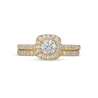1.00 CT. T.W. Diamond Cushion-Shaped Frame Bridal Set in 14K Gold|Peoples Jewellers