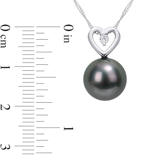 9.5-10.0mm Black Tahitian Cultured Pearl and 0.05 CT. T.W. Diamond Heart Pendant in 10K White Gold|Peoples Jewellers