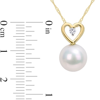 9.5-10.0mm Freshwater Cultured Pearl and 0.05 CT. T.W. Diamond Heart Pendant in 10K Gold|Peoples Jewellers