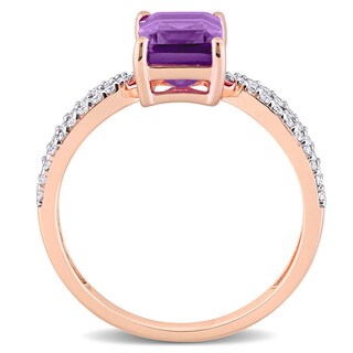 Emerald-Cut Amethyst and 0.19 CT. T.W. Diamond Tapered Split Shank Ring in 14K Rose Gold|Peoples Jewellers