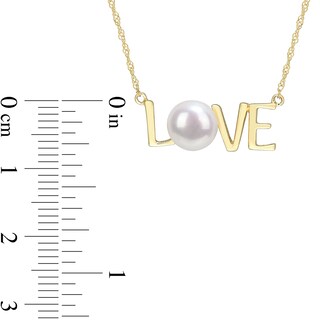 7.0-7.5mm Freshwater Cultured Pearl "LOVE" Necklace in 10K Gold-17"|Peoples Jewellers