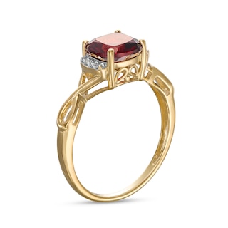7.0mm Cushion-Cut Garnet and Diamond Accent Collar Infinity Shank Ring in 10K Gold|Peoples Jewellers