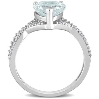 8.0mm Heart-Shaped Aquamarine and 0.20 CT. T.W. Diamond Twist Split Shank Ring in 14K White Gold|Peoples Jewellers