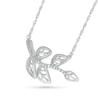 0.065 CT. T.W. Diamond Five Leaf Tree Branch Necklace in Sterling Silver|Peoples Jewellers
