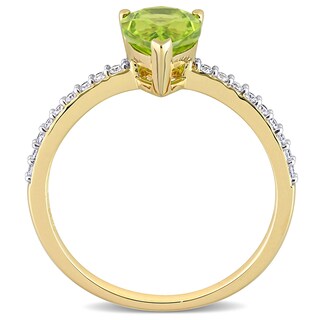Pear-Shaped Peridot and 0.14 CT. T.W. Diamond Ring in 14K Gold|Peoples Jewellers