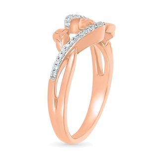 0.115 CT. T.W. Diamond Twist Bypass Leaf Ring in Sterling Silver with 14K Rose Gold Plate|Peoples Jewellers