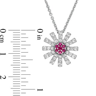 Lab-Created Ruby and White Lab-Created Sapphire Starburst Pendant in Sterling Silver|Peoples Jewellers