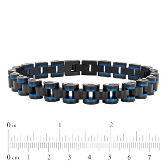 Men's 8.75mm Multi-Finish Riveted Dome Link Bracelet in Stainless Steel with Black and Blue IP - 8.5"|Peoples Jewellers